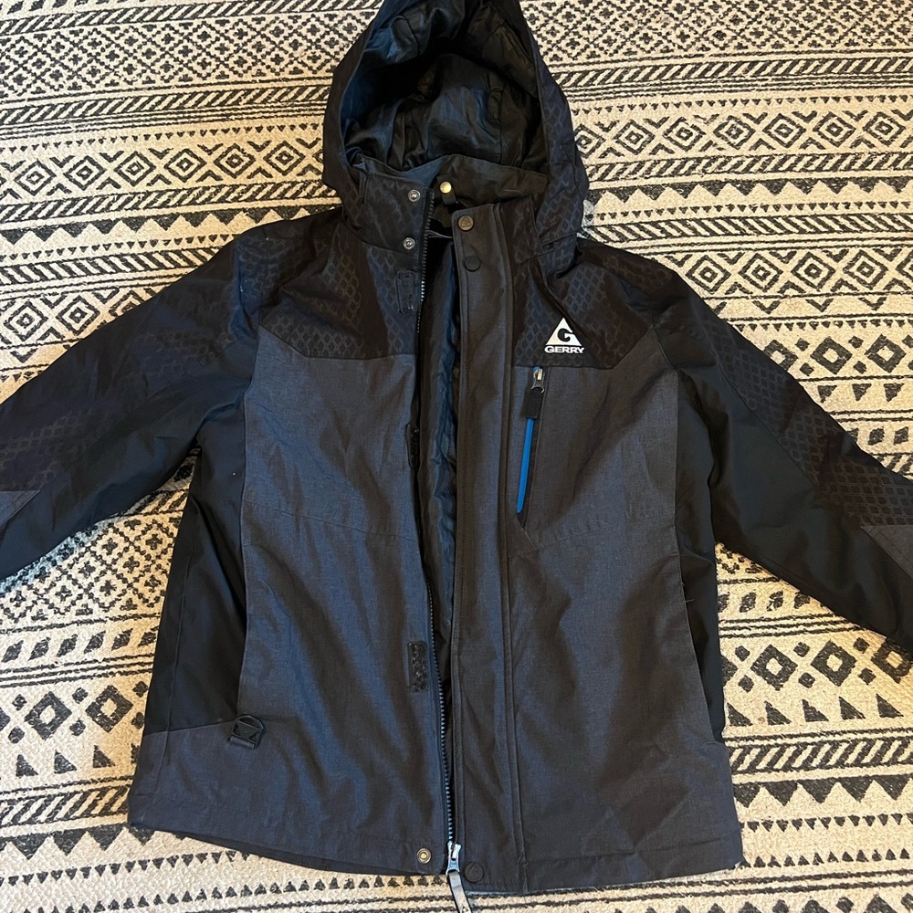 Gerry snow pants with suspenders and jacket with hat. 10/12